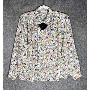 VTG Impressions of California Top Womens Size 16 Floral Paint Strokes Button Up